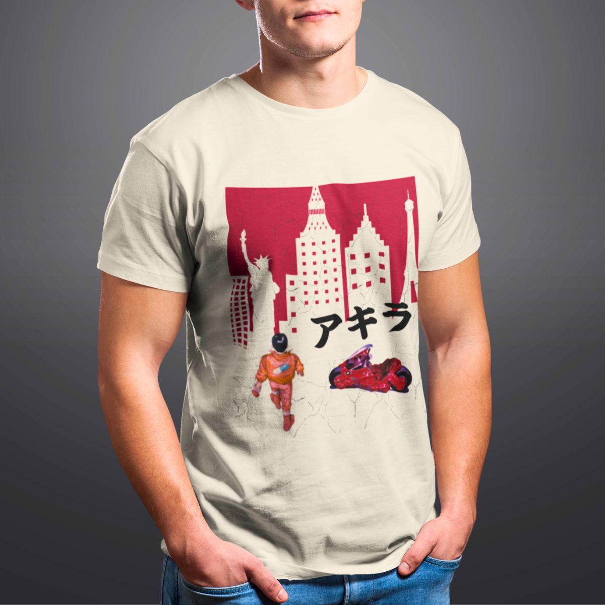 Akira Anime T Shirt For Men in Beige