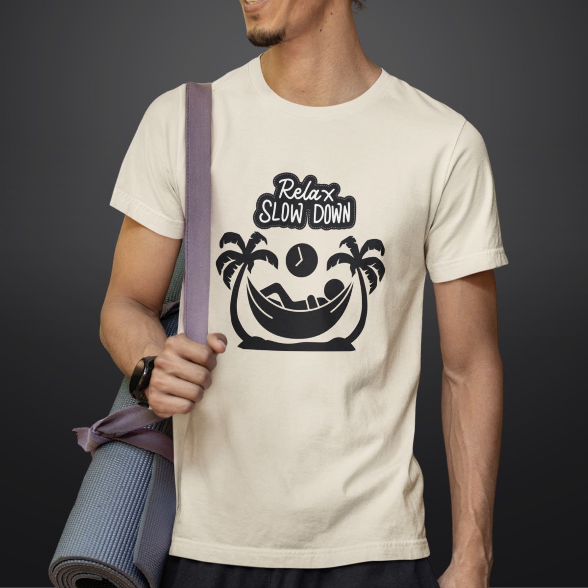 Relax Slow Down Beach T Shirt for Men in Beige