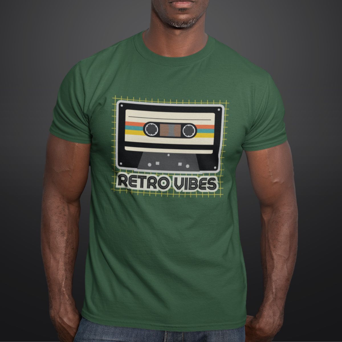 Retro Vibes T Shirt for Men in Green