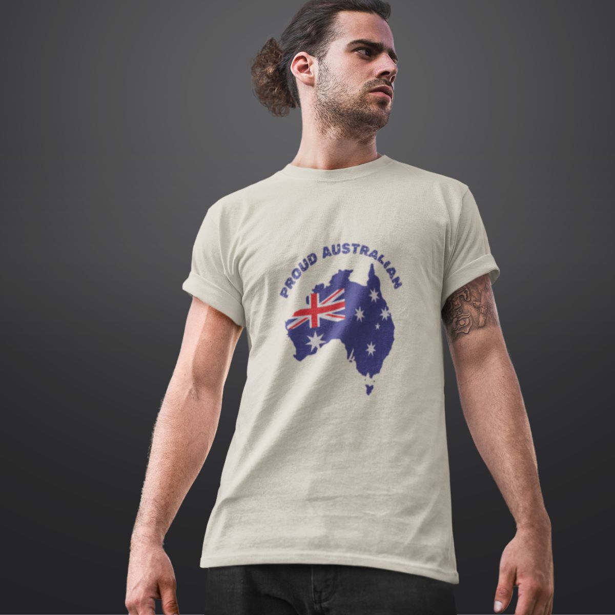 Australian Flag T Shirt for Men in Beige