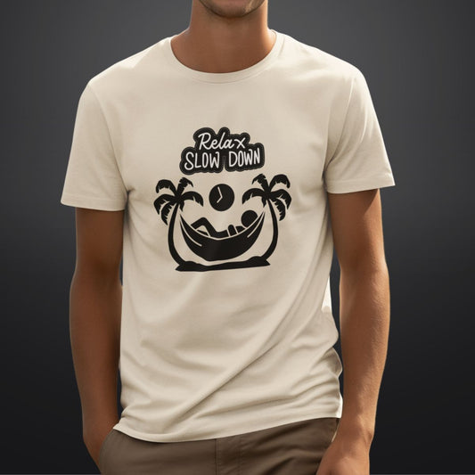 Relax Slow Down Beach T Shirt for Men in Beige
