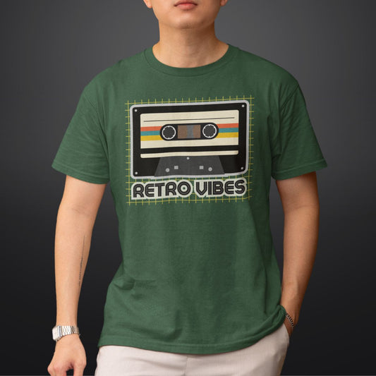 Retro Vibes T Shirt for Men in Green