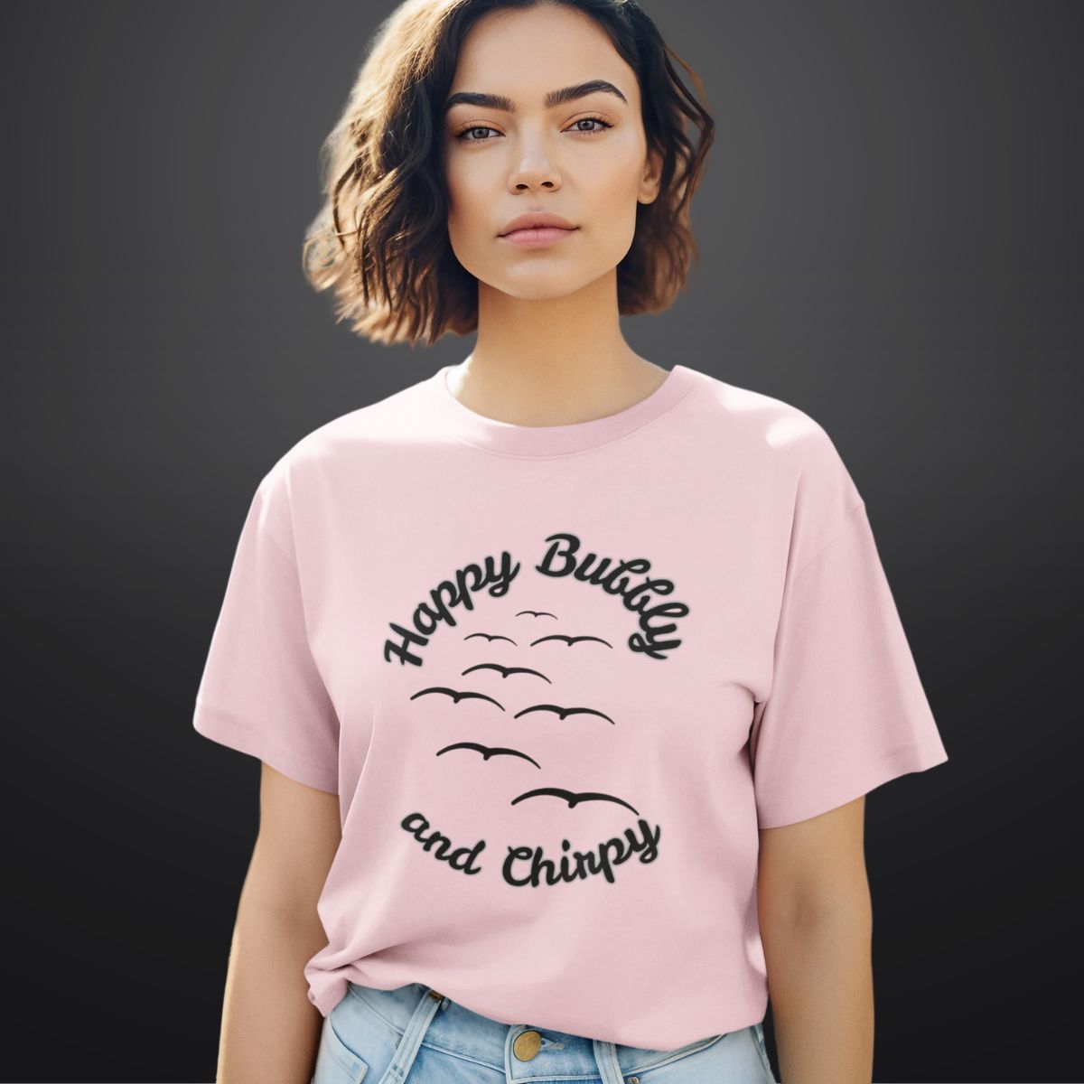 Happy Bubbly Chirpy Beach T Shirt for Women in Pink
