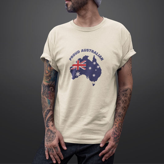 Australian Flag T Shirt for Men in Beige